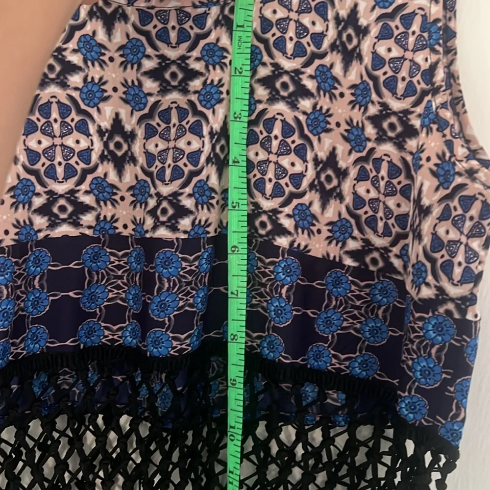 Topshop fringe pink and blue bohemian print festival top sz 6